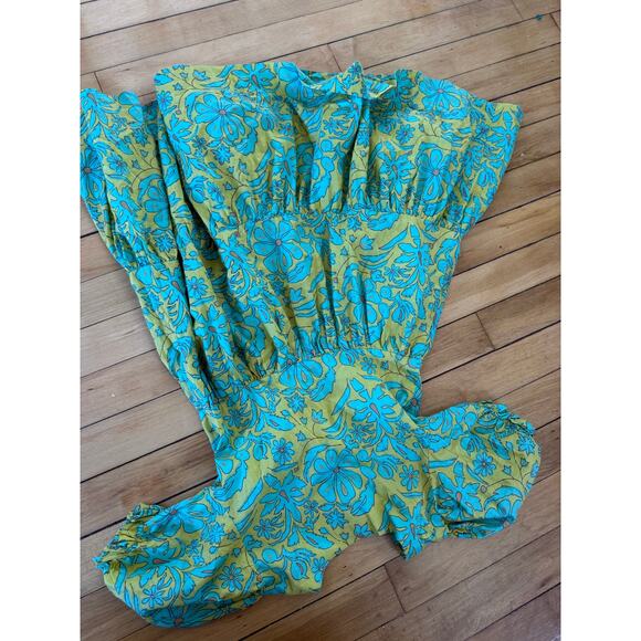 Utsa kids green and blue floral youth dress - Picture 5 of 7